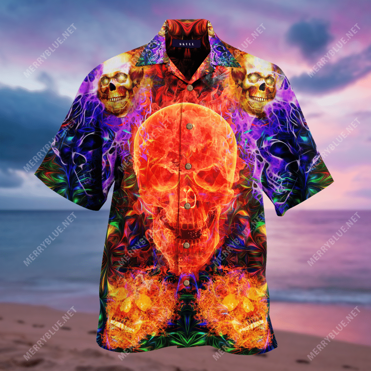 Shop Flaming Skull Unisex Hawaii Shirt Ha365