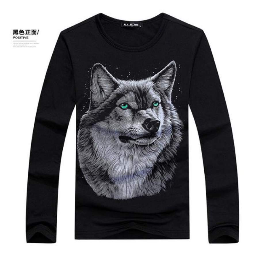 Autumn Men Long Sleeve Wolf 3D printed  O-neck Soft Hip Hop Slim Casual  T-Shirt