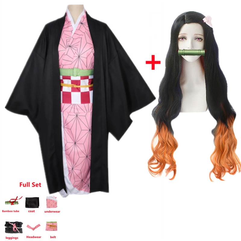 Anime Demon Slayer Kimetsu no Yaiba Cosplay Costume Nezuko Kamado Kimono Uniform Halloween Clothes alx