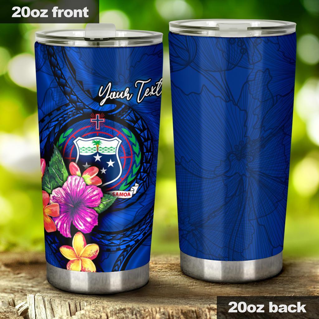 Samoa Polynesian Custom Personalised Tumbler – Floral With Seal Blue – BN12