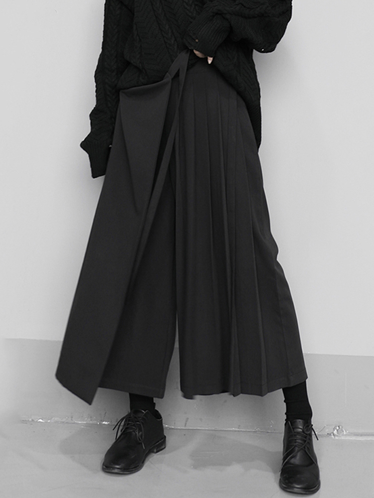 [EAM] High Elastic Waist Black Pleated Split Wide Leg Trousers New Loose Fit Pants Women Fashion Tide Spring Autumn 2022 1N666 alx