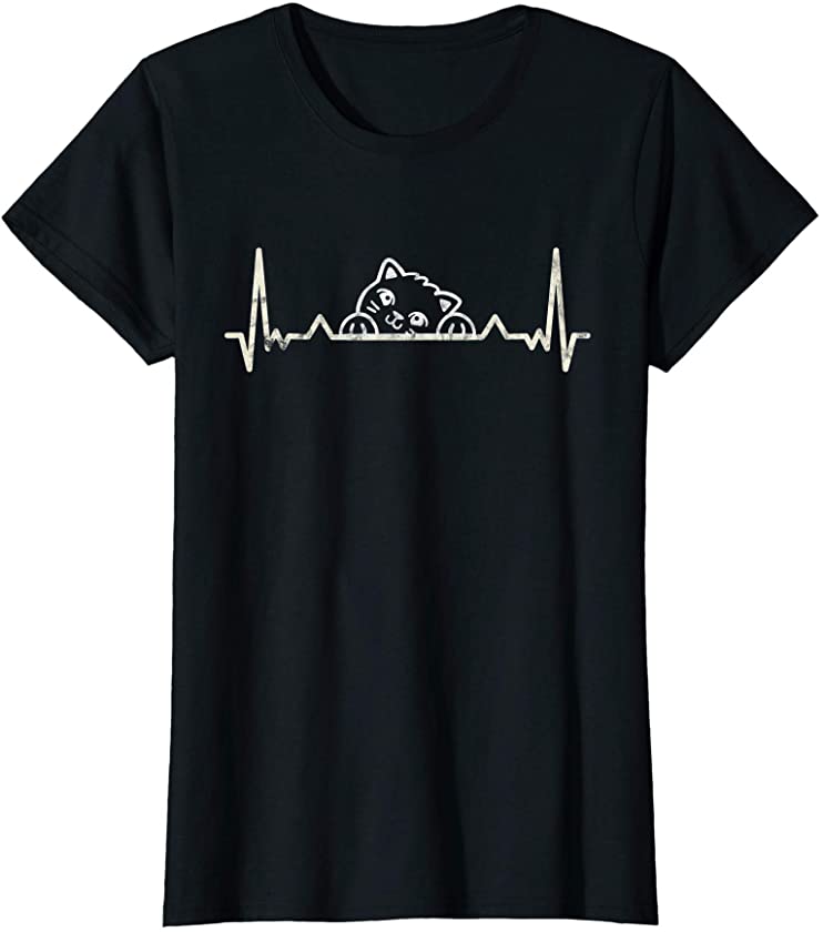 Womens Cat Heartbeat EKG Kitten Lover Feline Lady Gift T-Shirt