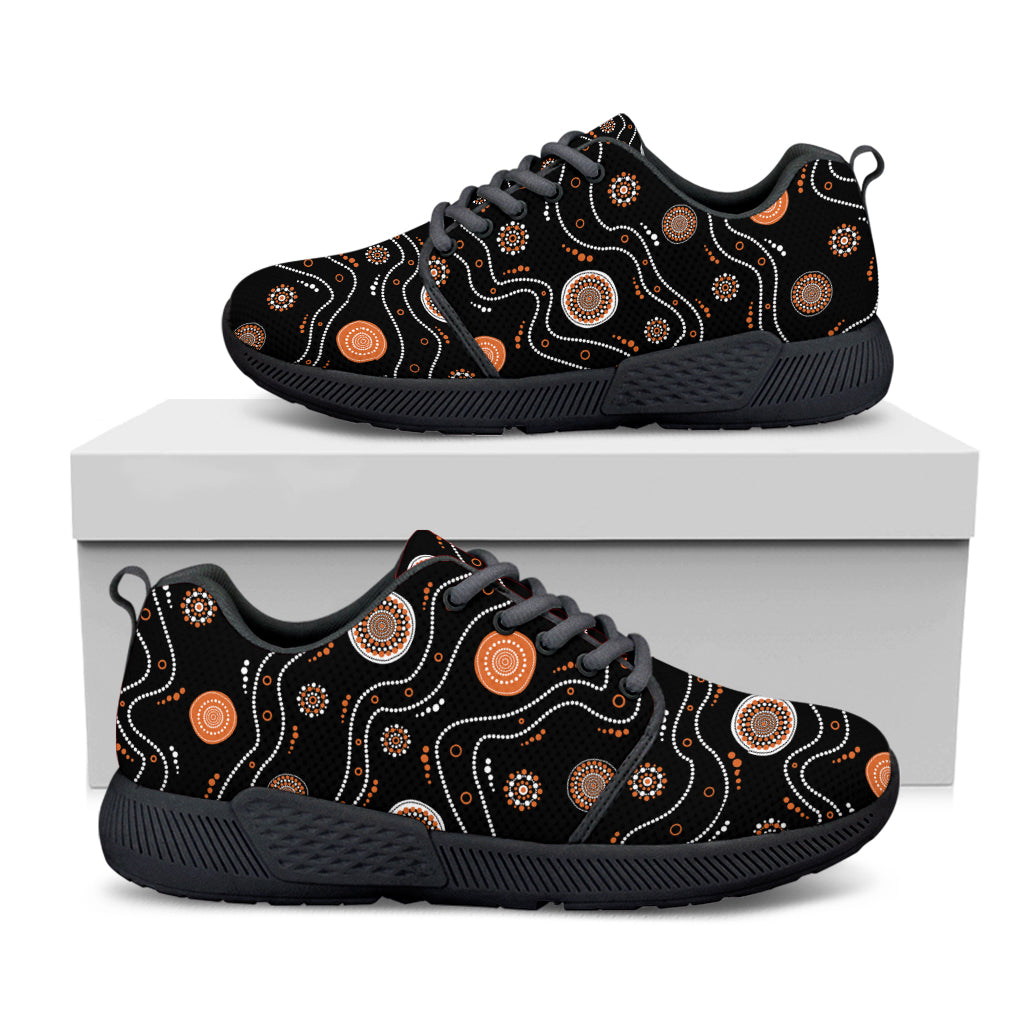 White And Orange Aboriginal Art Print Black Athletic Shoes