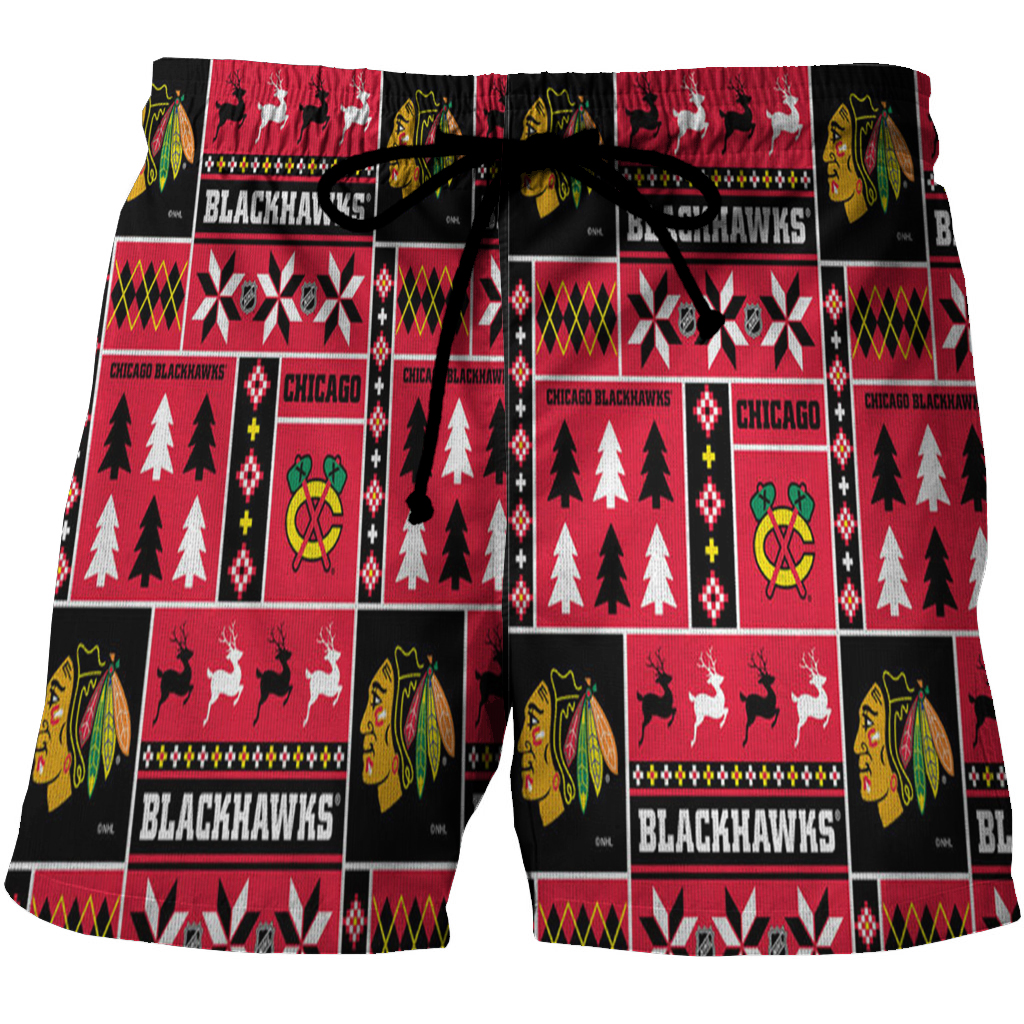 Chicago Blackhawks Emblem Symbol8 3D All Over Print Summer Beach Hawaiian Short