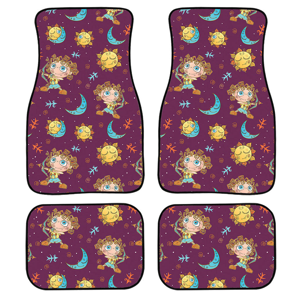 Cute Cartoon Sagittarius Pattern Print Front And Back Car Floor Mats, Front Car Mat