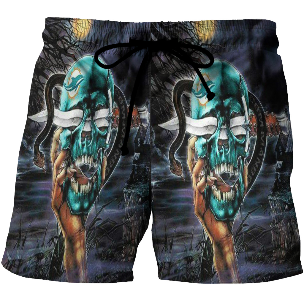 Miami Dolphins Skull Art 1 3D All Over Print Summer Beach Hawaiian Short