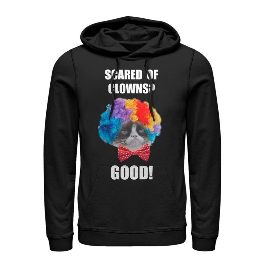 Grumpy Cat Men’s Scared of Clowns  Lightweight Hoodie Black