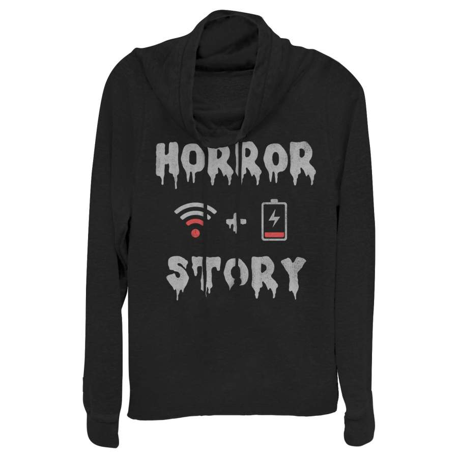 CHIN UP Junior’s Halloween WIFI Horror Story Cowl Neck Sweatshirt