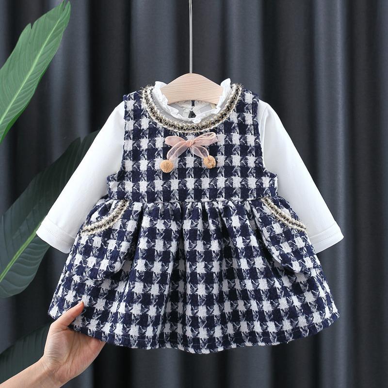 2021 Baby Girls Fashion Clothing Set Plaid Dress+ Sweatersr,Kids Girls Spring Autumn Elegant Suits Children Vestidos Clothes alx