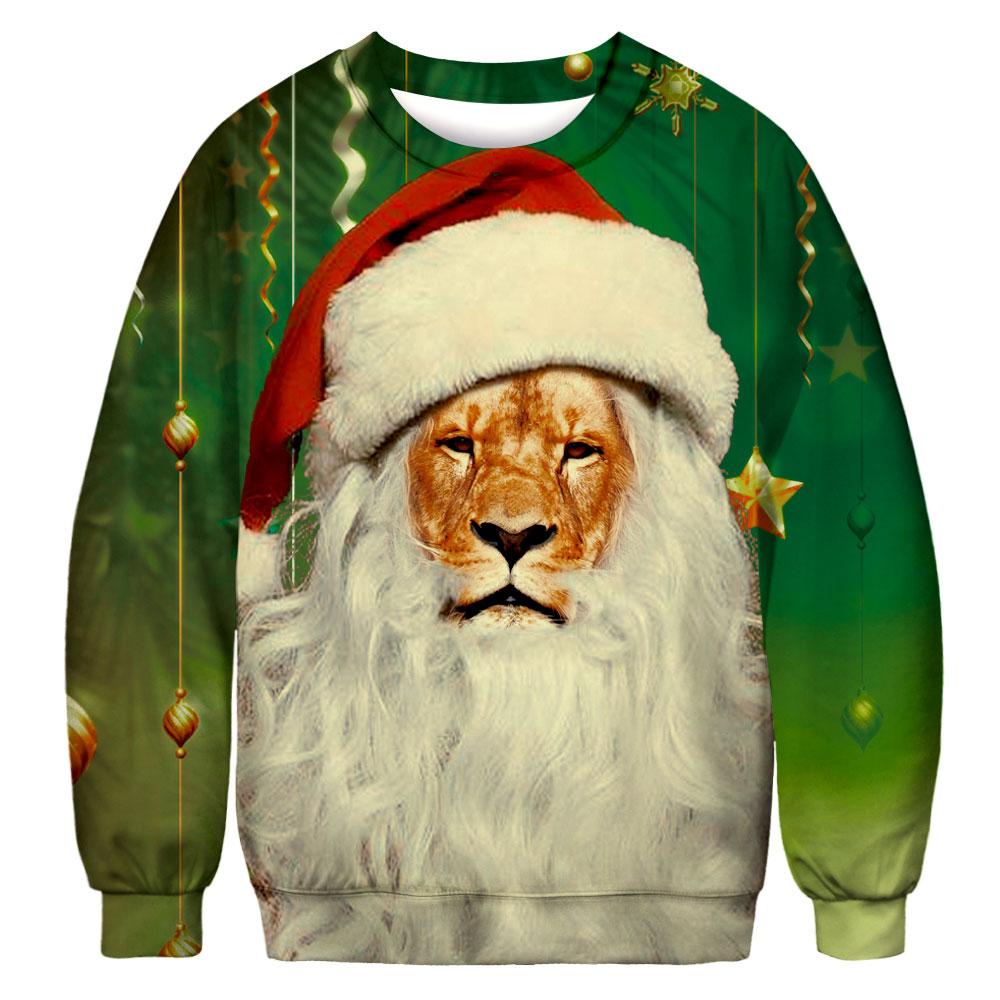 Christmas Sweatshirts – Cool Christmas Lion Icon Green 3D Sweatshirt