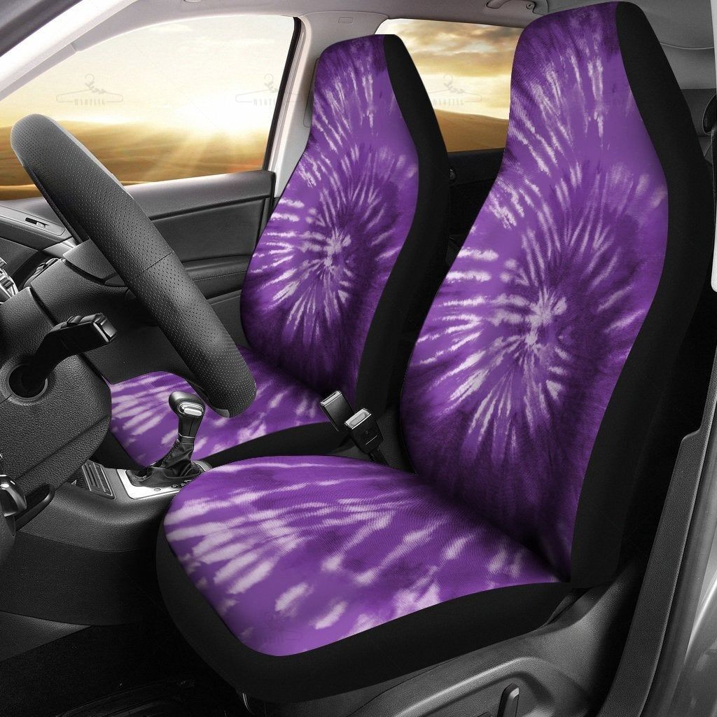 Purple Tie Dye Hippie Abstract Art Car Seat Covers Pair, 2 Front Car Seat Covers, Seat Cover For Car, Car Seat Protector, Car Accessory