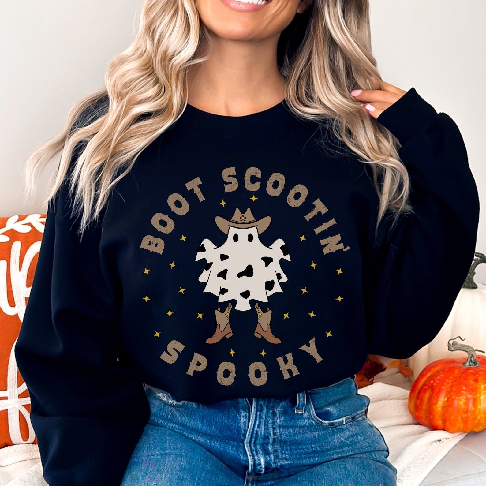 Cowgirl Ghost Sweatshirt, Ghost Crewneck Sweatshirt, 2D Crewneck Sweatshirt All Over Print Sweatshirt For Women Sweatshirt For Men Hw1703