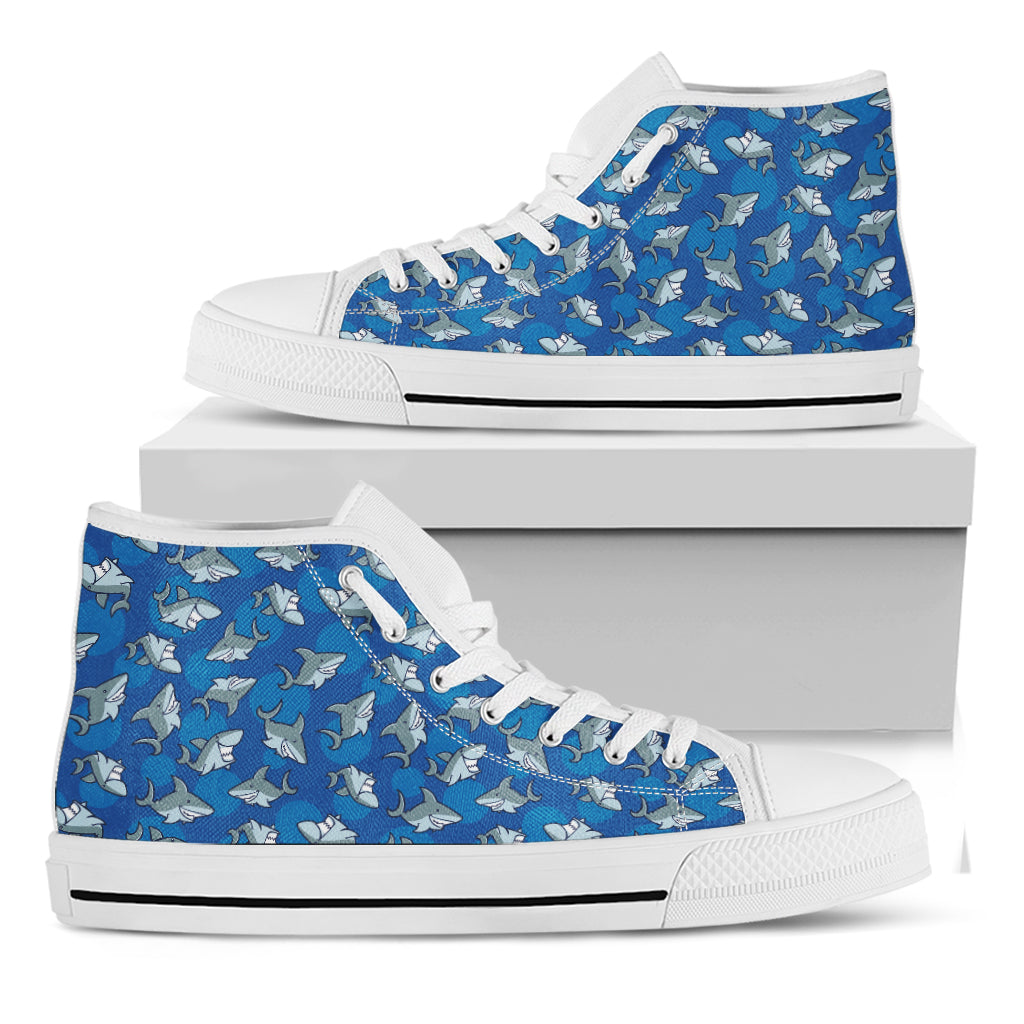 Cartoon Shark Pattern Print White High Top Shoes