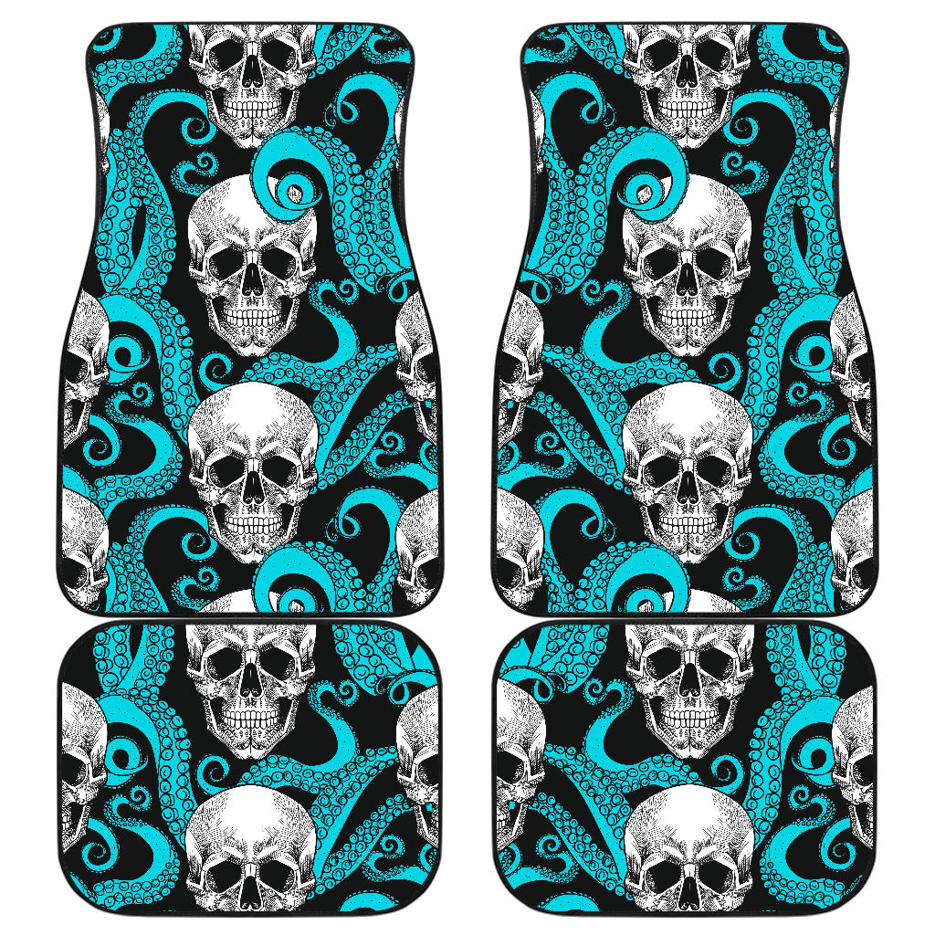 Octopus Tentacles Skull Pattern Print Front And Back Car Floor Mats, Front Car Mat