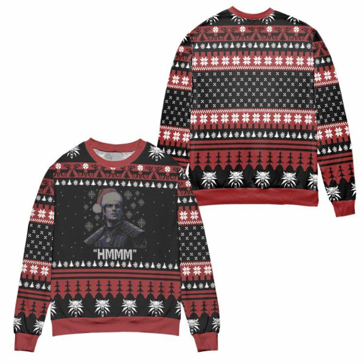 Santa Witcher Hmmm Ugly Christmas Sweater – All Over Print 3D Sweater – Black Red