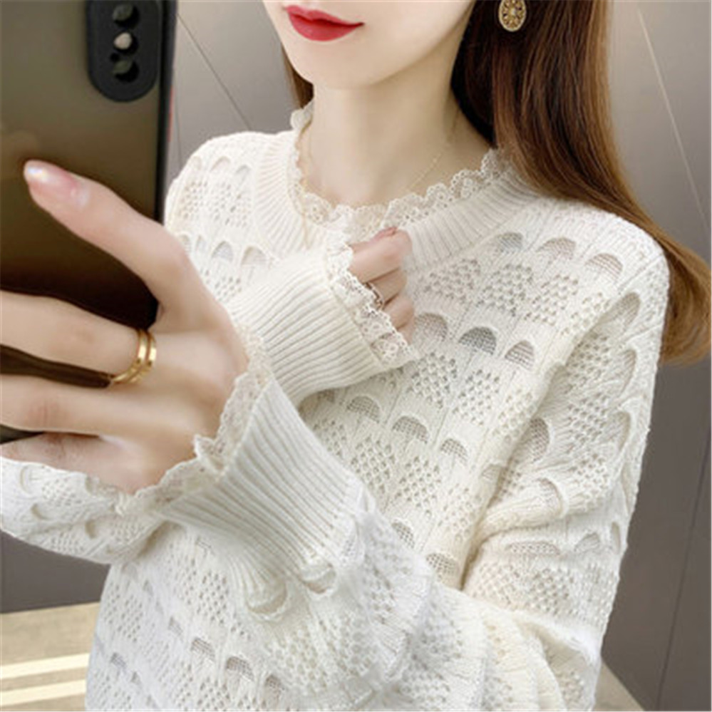 2021 new loose women’s knit sweater outerwear Autumn Winter Pullovers Women Korean Fashion lace stitching Baisc sweater women alx