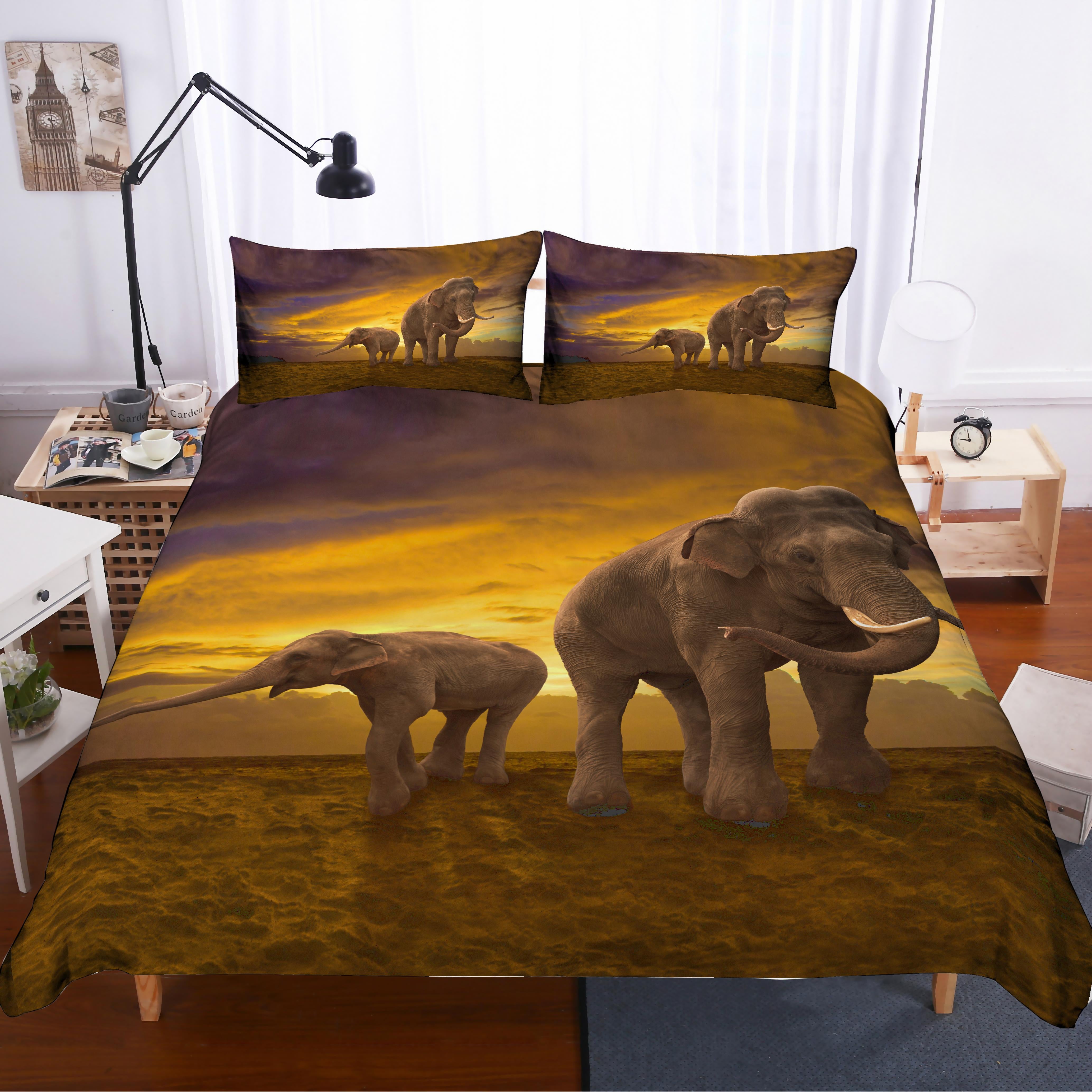 3D Setting Sun Prairie Animals Elephant Quilt Cover Set Bedding Set Pillowcases 47