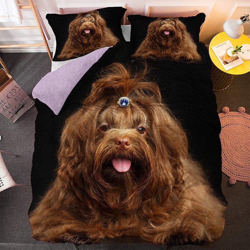 Lovely Doggie Puppy With Long Hair Pillowcase Duvet Cover Bedding Set Bedcloth Queen King Size Bed Sets Cn(Origin)