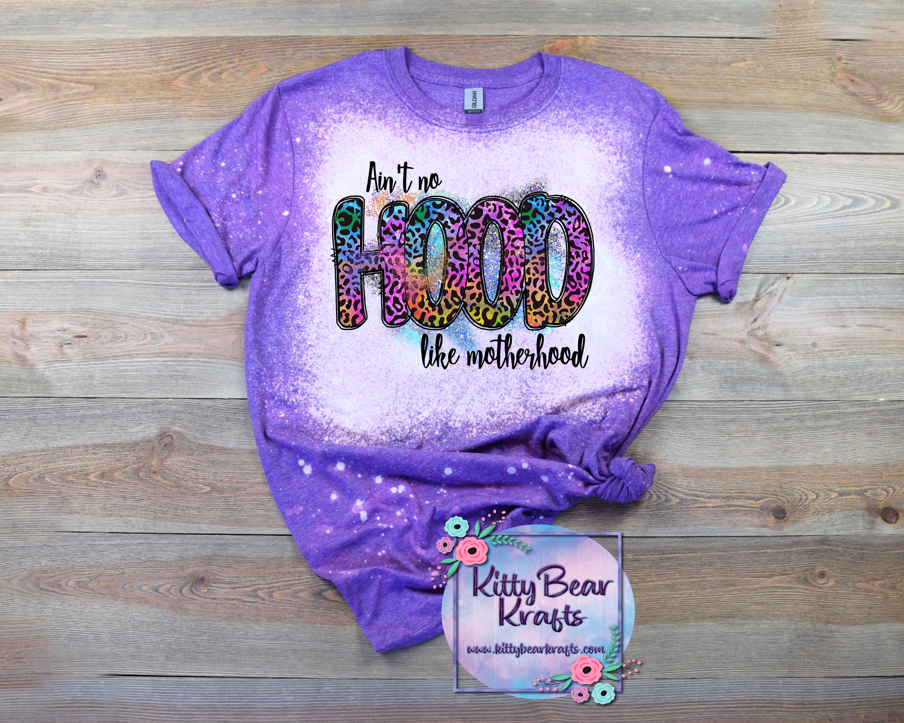 Ain’T No Hood Like Motherhood Leopard Neon Colors Glitter Bleached T-Shirt