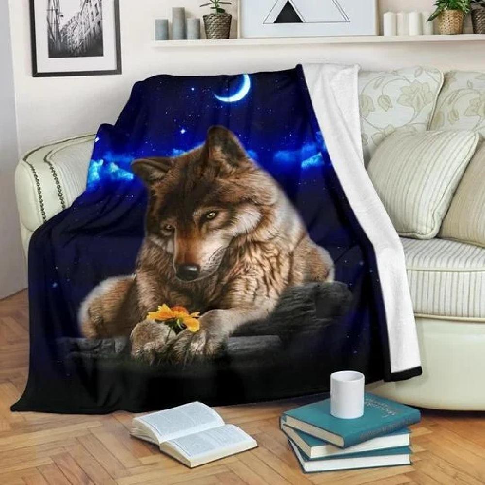 Animal Wolf Love Special Gift Fleece Blanket Family Gift Home Decor Bedding Couch Sofa Soft And Comfy Cozy