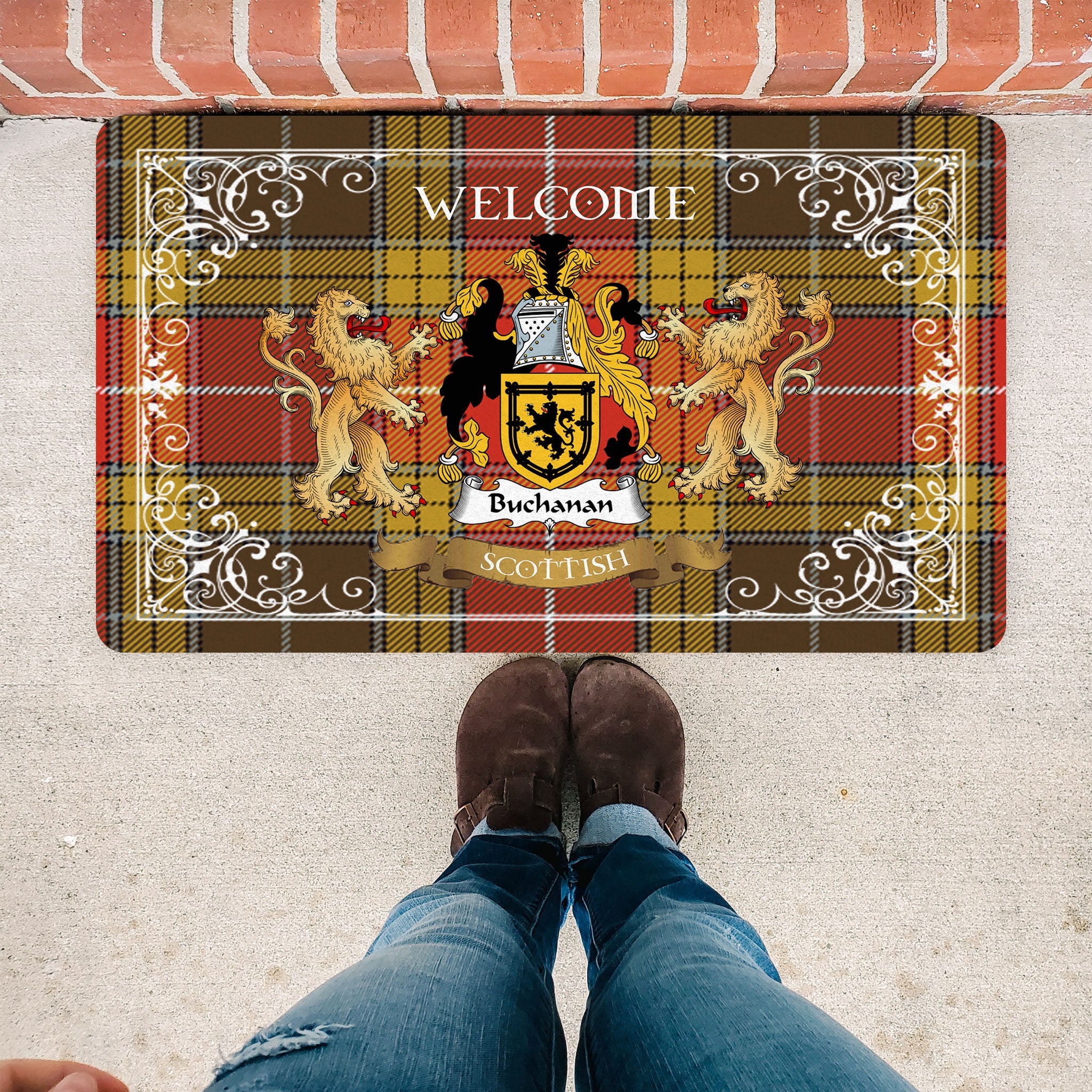 Scotstee Shop Tartan Door Mat The Family Buchanan Old Set Weathered Scottish Plaid Doormat, Welcome Mat, Christmas Door Mat