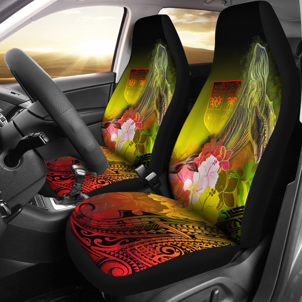 Fiji Car Seat Covers – Humpback Whale With Tropical Flowers (Yellow)