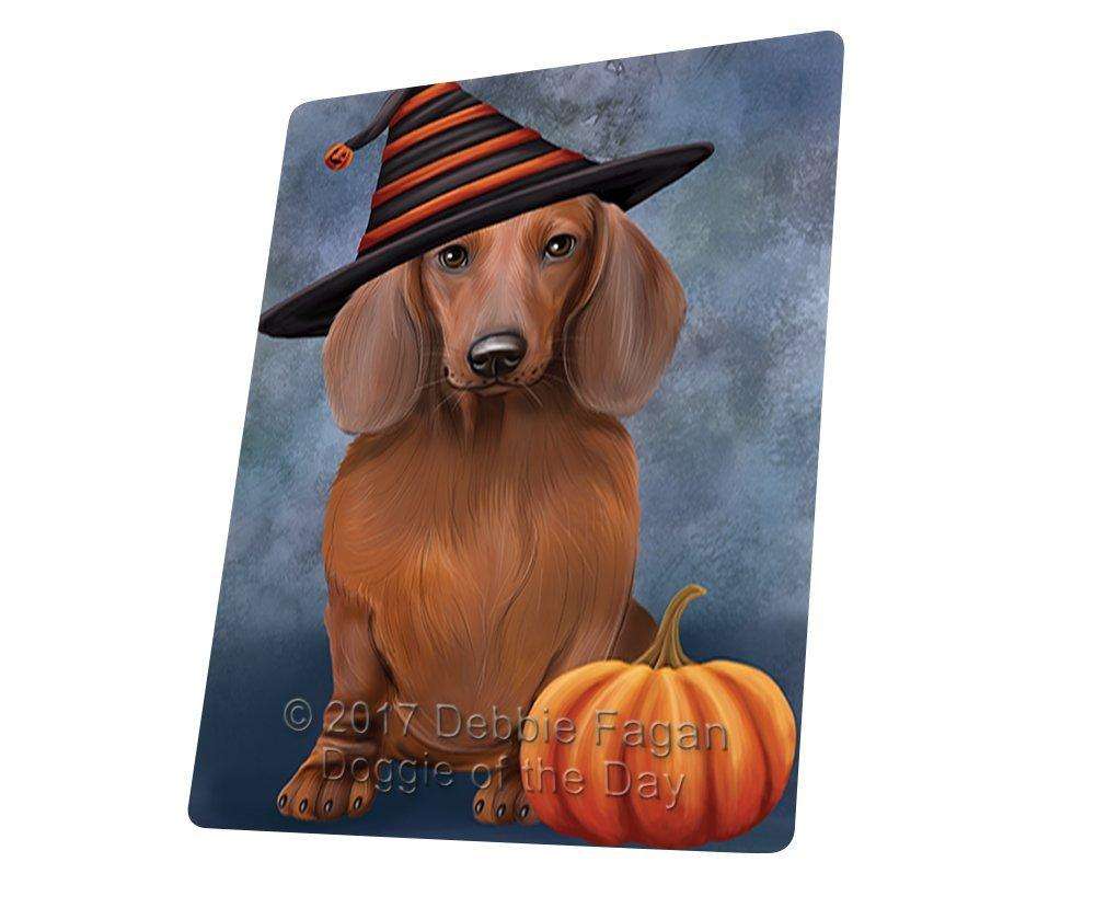 Happy Halloween Dachshund Dog Wearing Witch Hat With Pumpkin Art Portrait Print Woven Throw Sherpa Plush Fleece Blanket D014