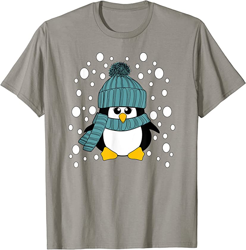 Christmas Penguin Teal Hat Scarf Stocking Stuffer T-Shirt