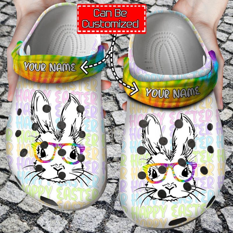 Easter – Personalized Easter Bunny Glasses Tye Dye Clog Shoes For Men And Women