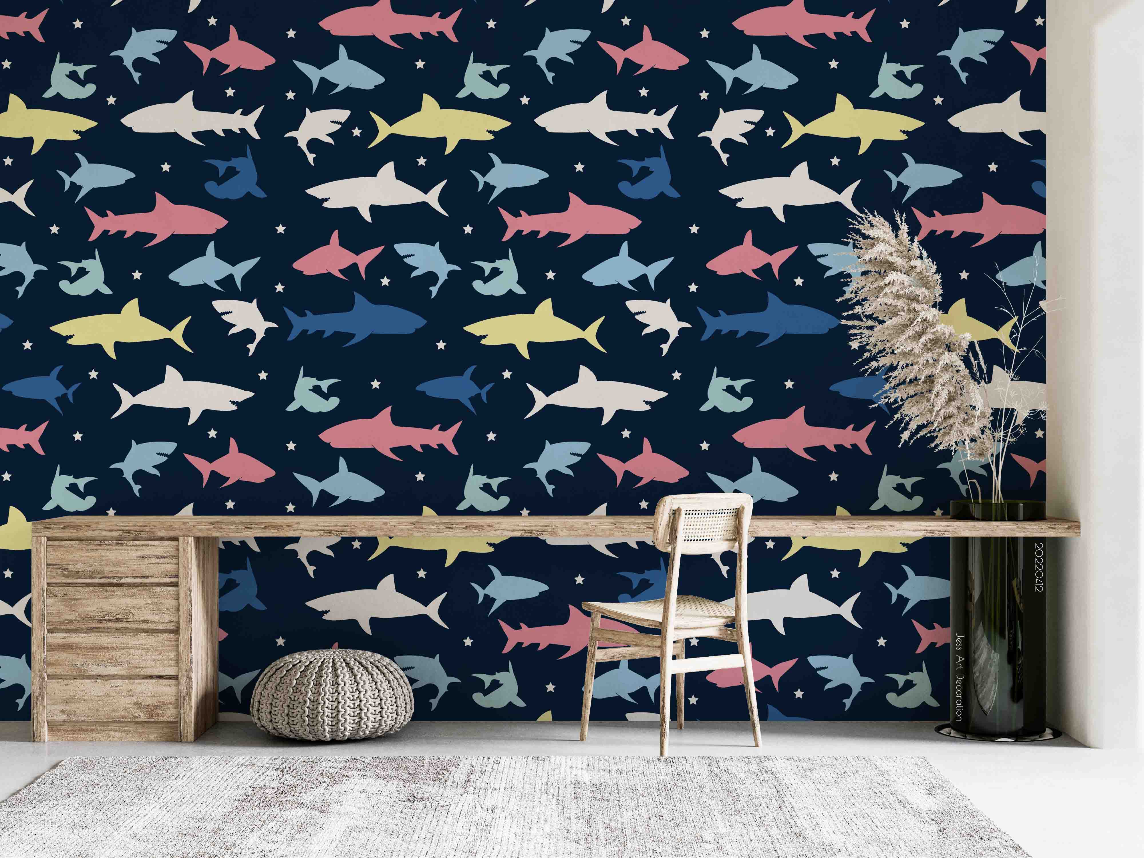 3D Abstract Shark Colorful Pattern Wall Mural Wallpaper Gd 3897