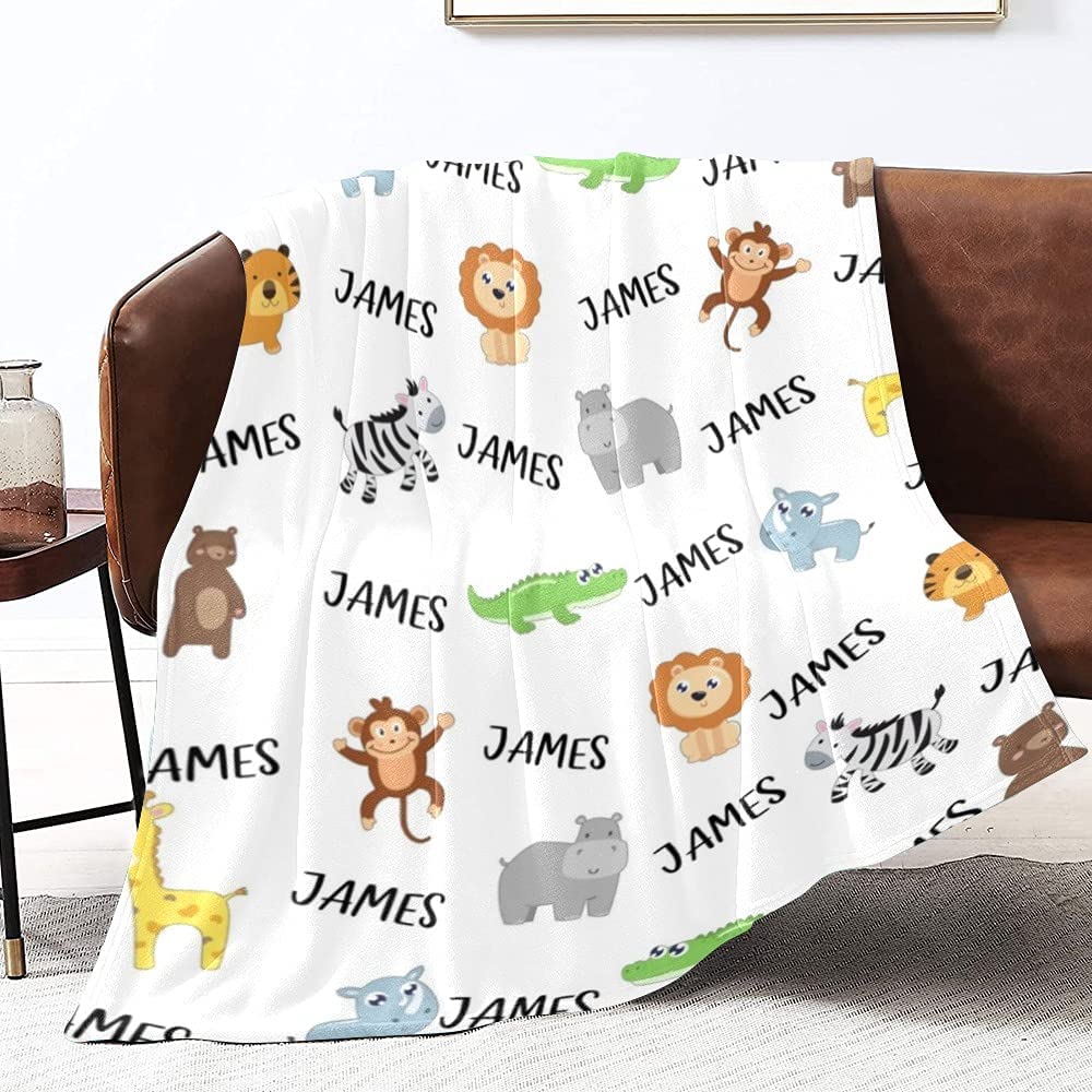 Personalized Custom Baby Blankets With Name For Boys, Animal Blanket For Infants Newborns Kids