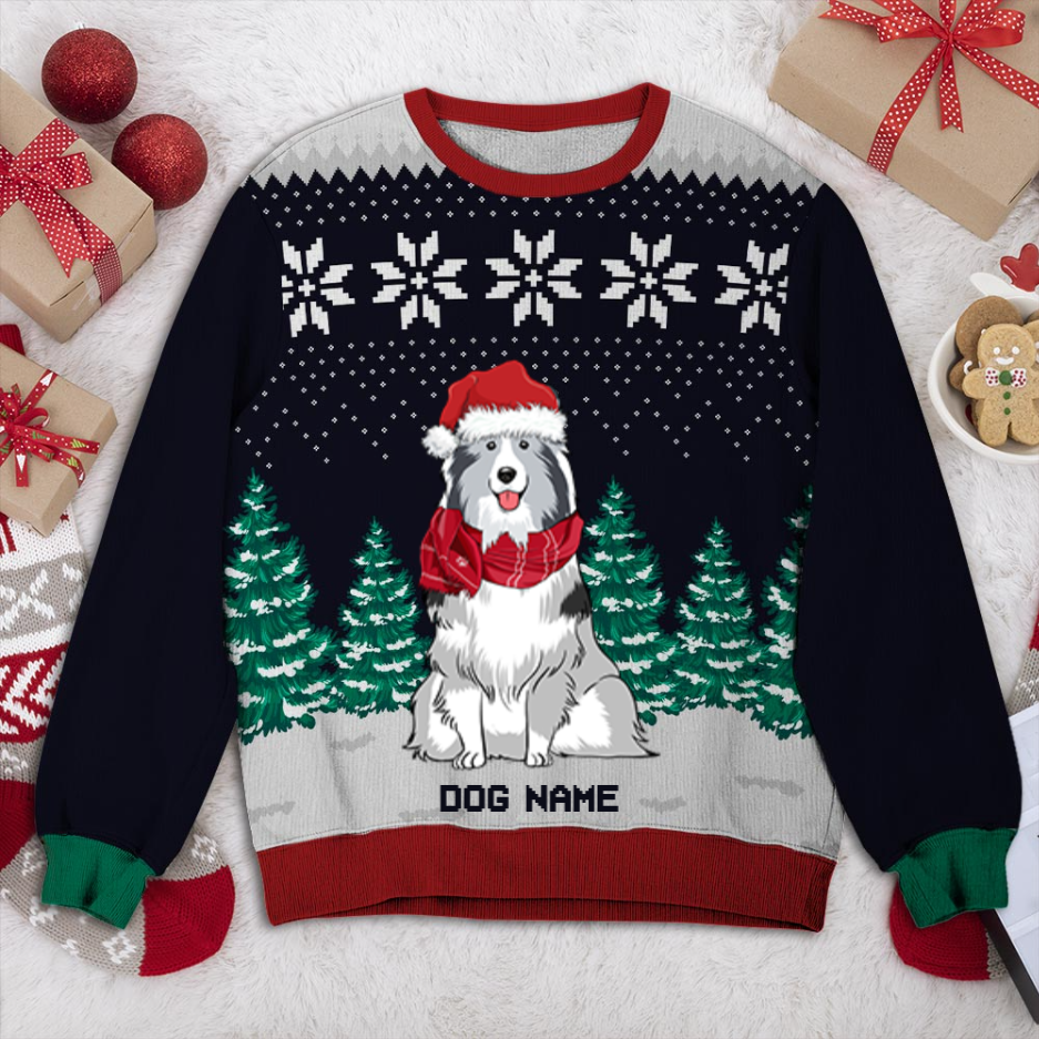 Shetland Sheepdog Dog And Christmas Tree Personalized Sweater, Dog Ugly Christmas Sweater