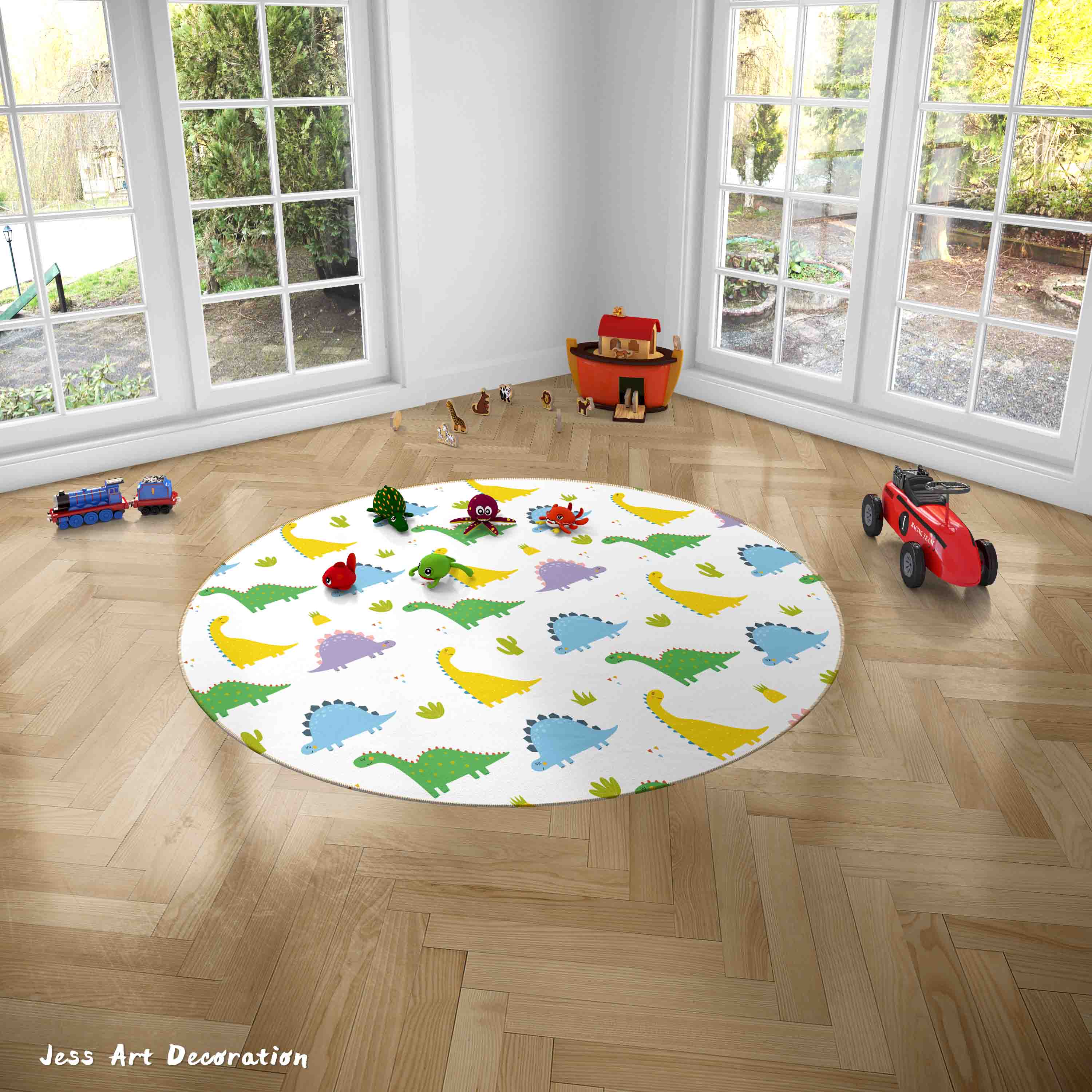 3D Cartoon Animal Dinosaur Color Kids Non-Slip Round Rug Mat 23