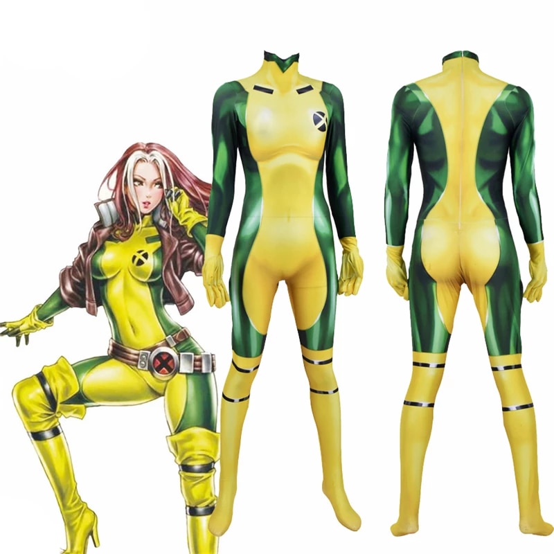 3D Printing Movie X MEN Rogue Cosplay Costume Adult Kids Zentai Bodysuit Suit Jumpsuit Halloween Party Costume Women Girls alx