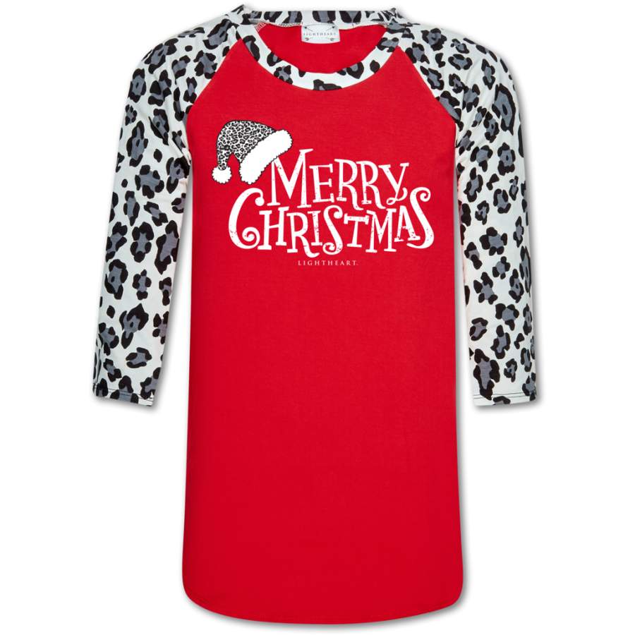 Couture Lightheart Leopard Merry Christmas Raglan Long Sleeve T-Shirt