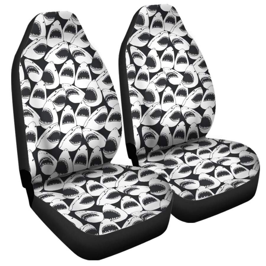 White And Grey Shark Pattern Print Universal Fit Car Seat Covers