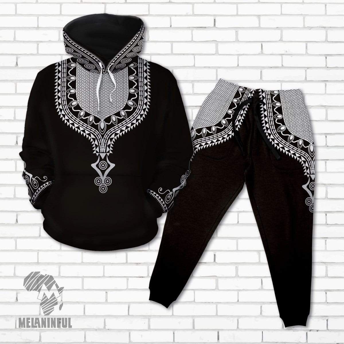 Dashiki Color Black Fleece All-over Hoodie And Joggers Set