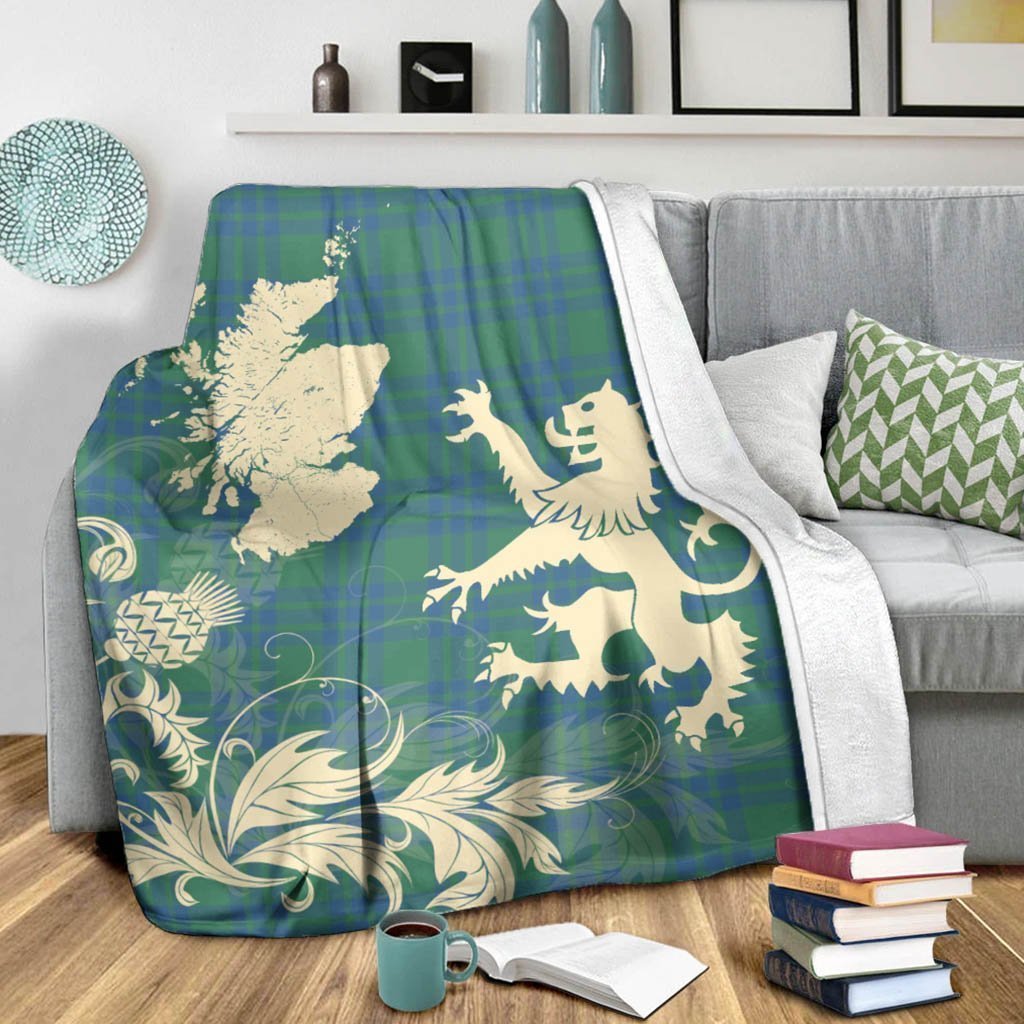 Tartan Blanket Montgomery Ancient Tartan Scotland Lion Thistle Map Plaid Blanket