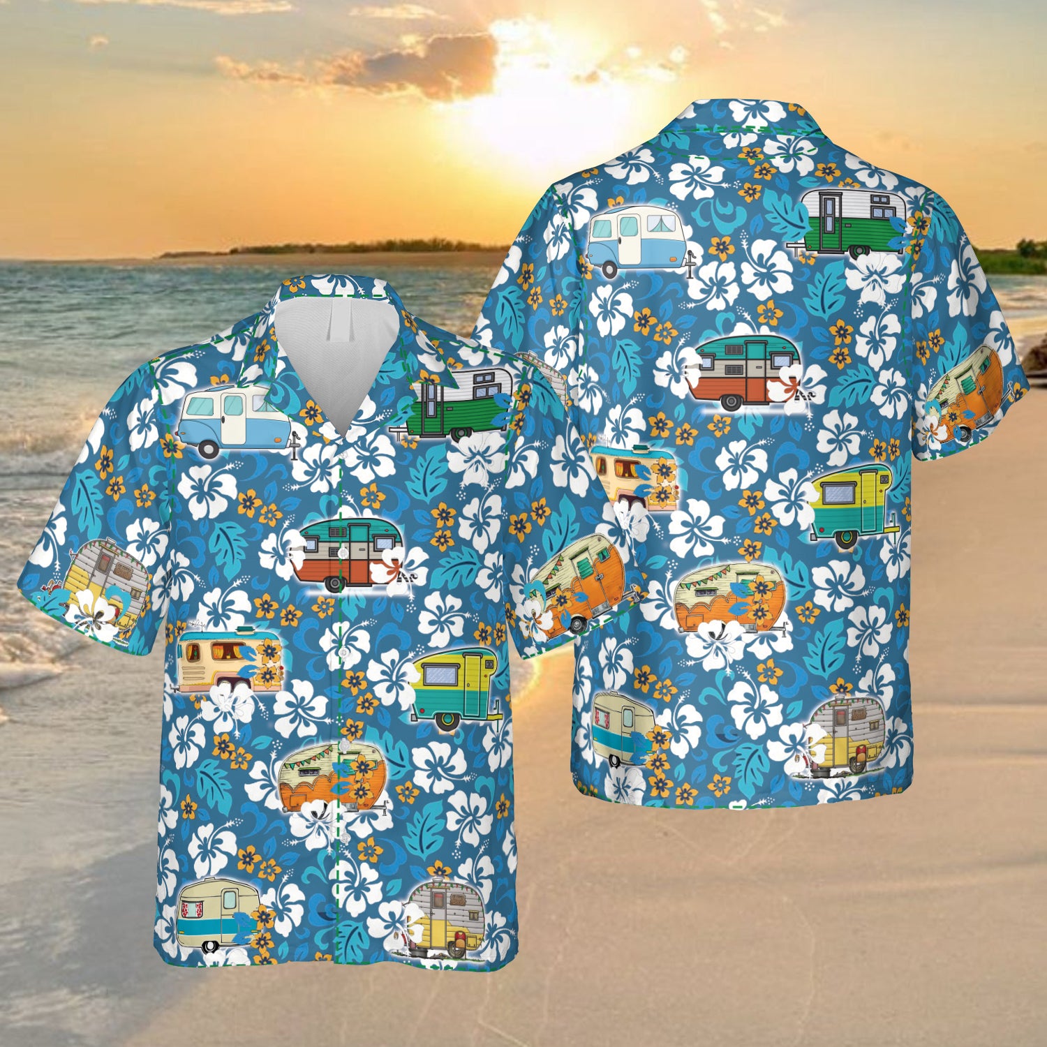 Flowers And Campers Blue Hawaii Gift For Husband Ha477