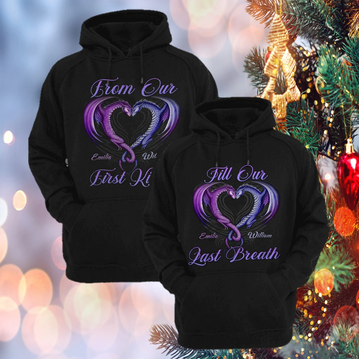 Personalized From Our First Kiss Till Our Last Breath Hoodie, Custom Dragon Couple Hoodie, Husband Wife Hoodie, Couple Unisex Sweater, Sweatshirt