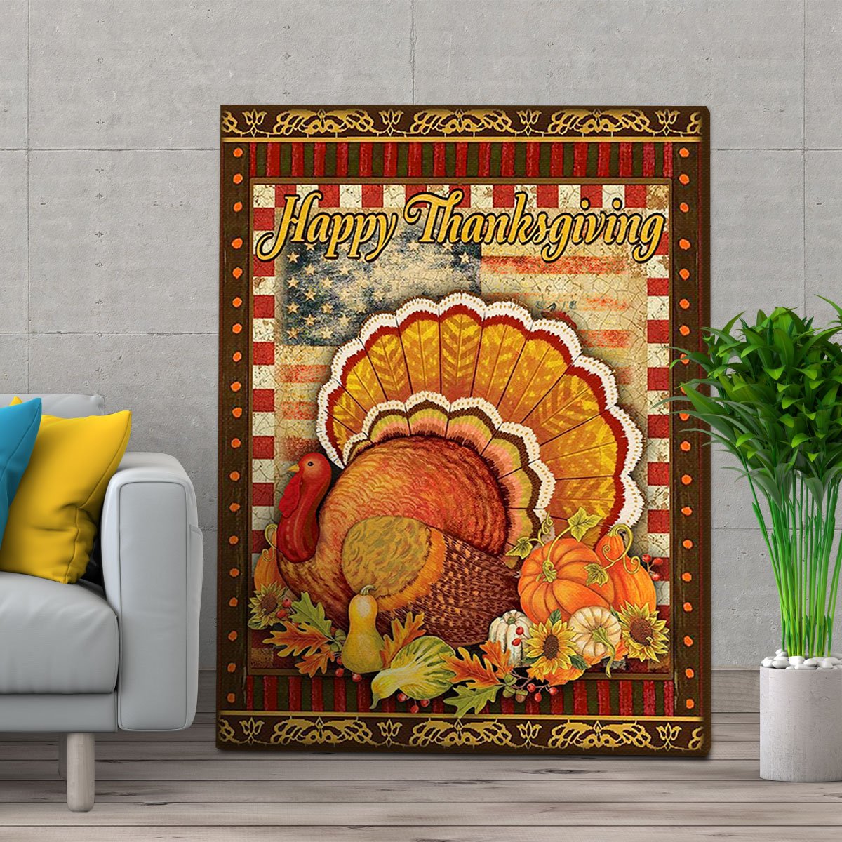 Personalized Happy Thanksgiving Turkey Wall Art For Christmas Gift – Canvas Prints Poster Wall Art