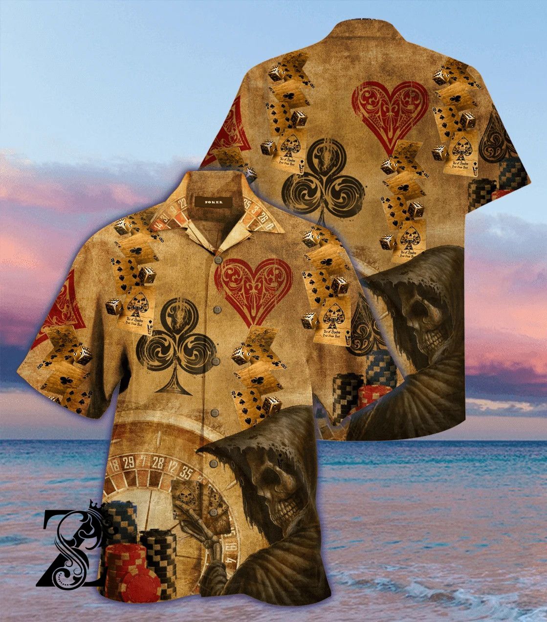 Beach Shirt Cover Your Body With Amazing Playing Card Grim Reaper Hawaiian Shirt