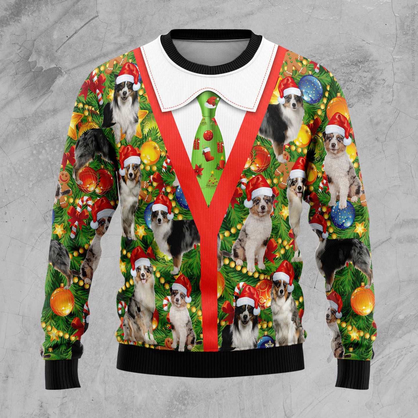 Australian Shepherd Xmas Pine Ugly Christmas Sweater | For Men & Women | Adult | Us5294