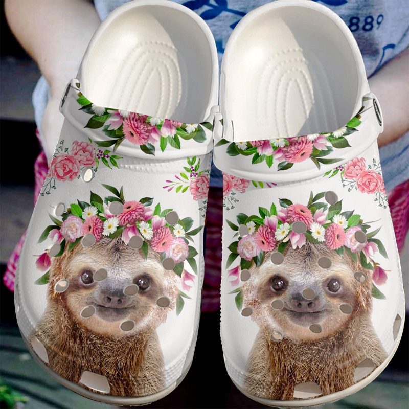 Beautiful Flower With Cute Sloth Shoes clog Gift For Woman Girl