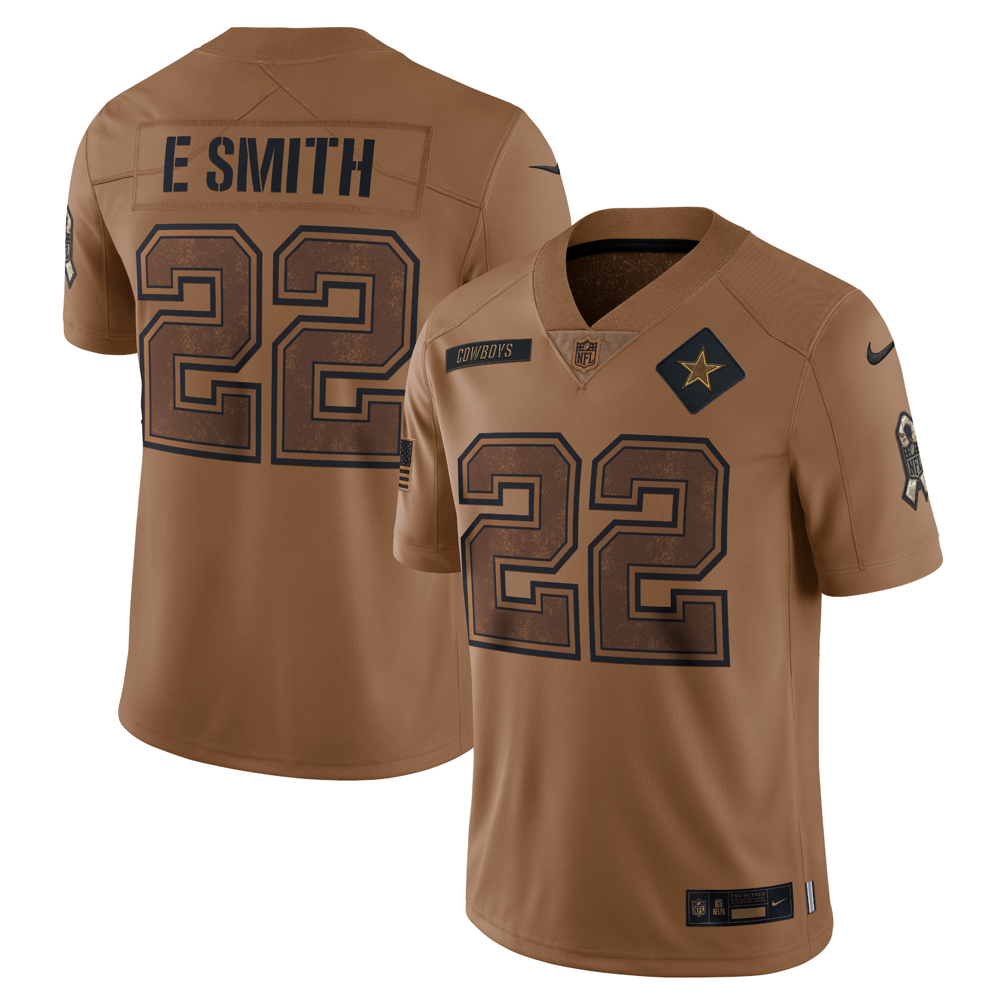 Men’s Dallas Cowboys Emmitt Smith Brown 2023 Salute To Service Retired Player Limited Jersey