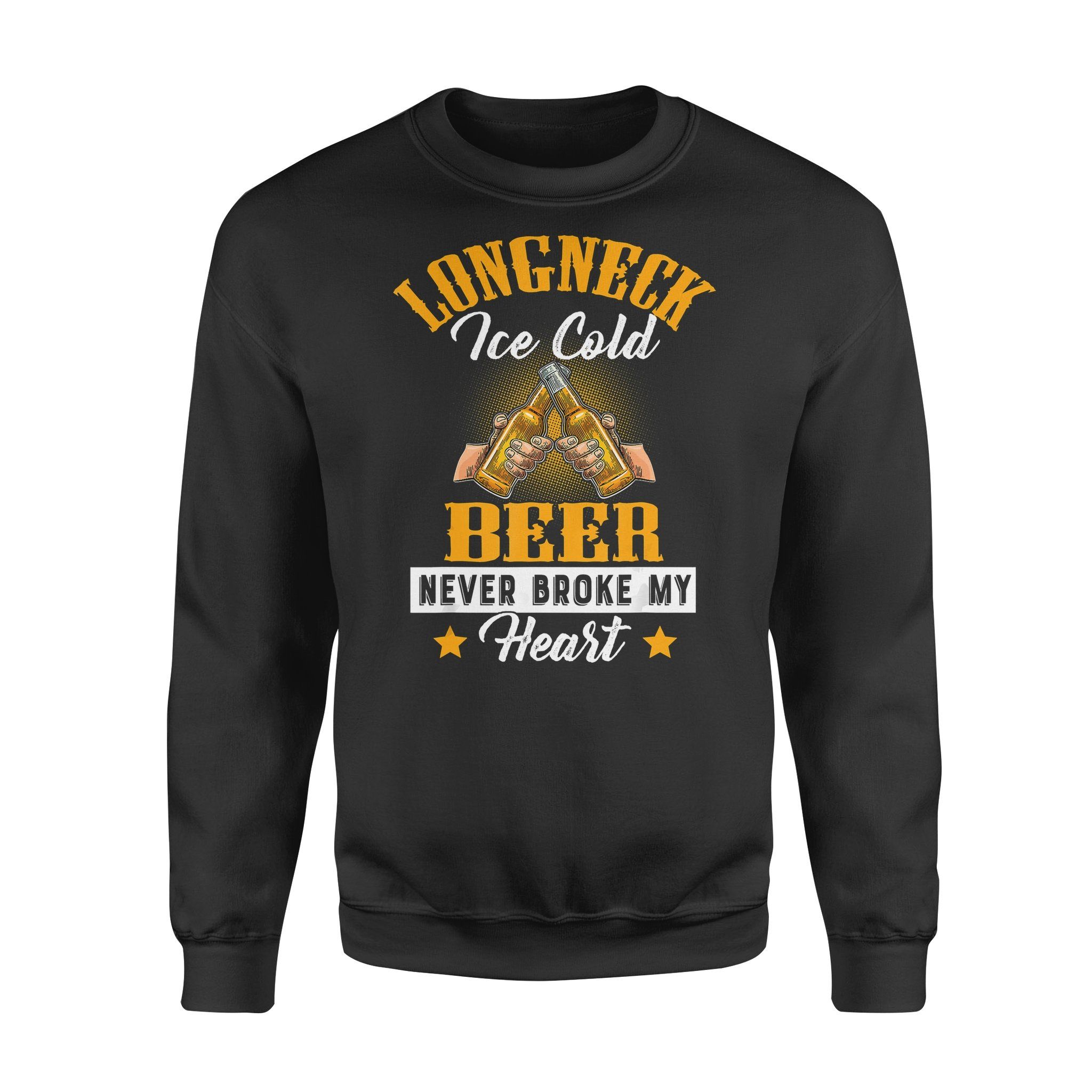 Buy Beer shirts Vintage Design Saying Long Neck Ice Cold Beer Never Broke My Heart – Standard Fleece