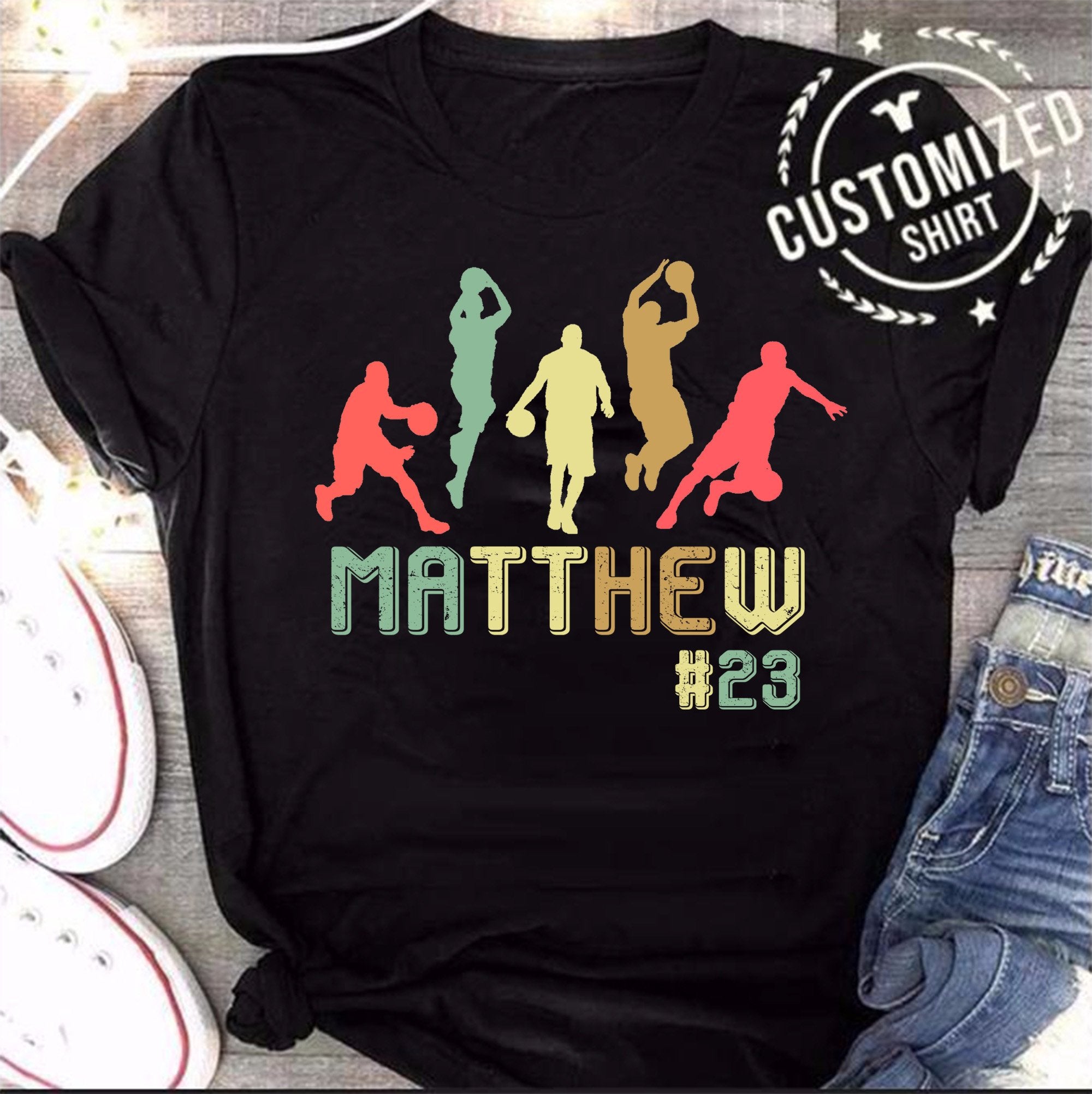 Basketball – Vintage – Customized Personalized T-Shirt, Hoodie Sporty Adult, Kid Unisex, Black