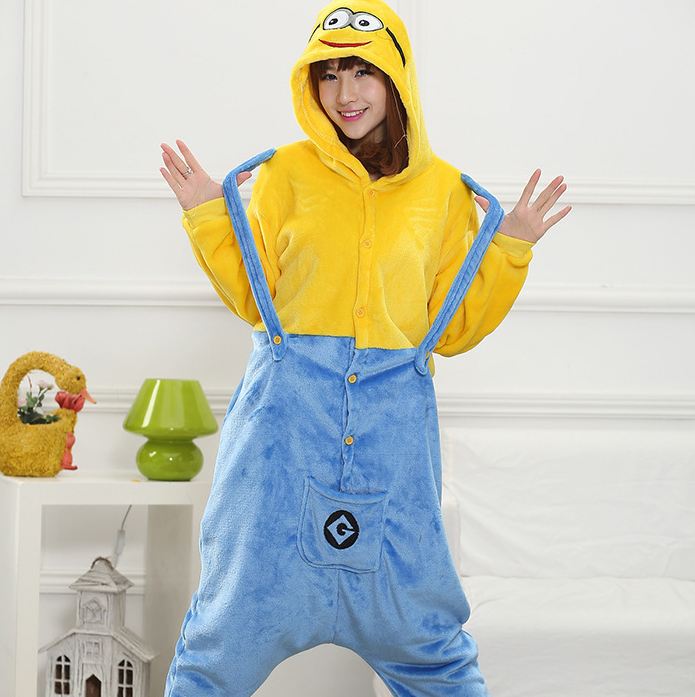 Yellow Minions Stitch Animal Onesie Cosplay Costume Giraffe Adult Pajamas Unisex Flannel Sleepwear Hoodie For Women Men