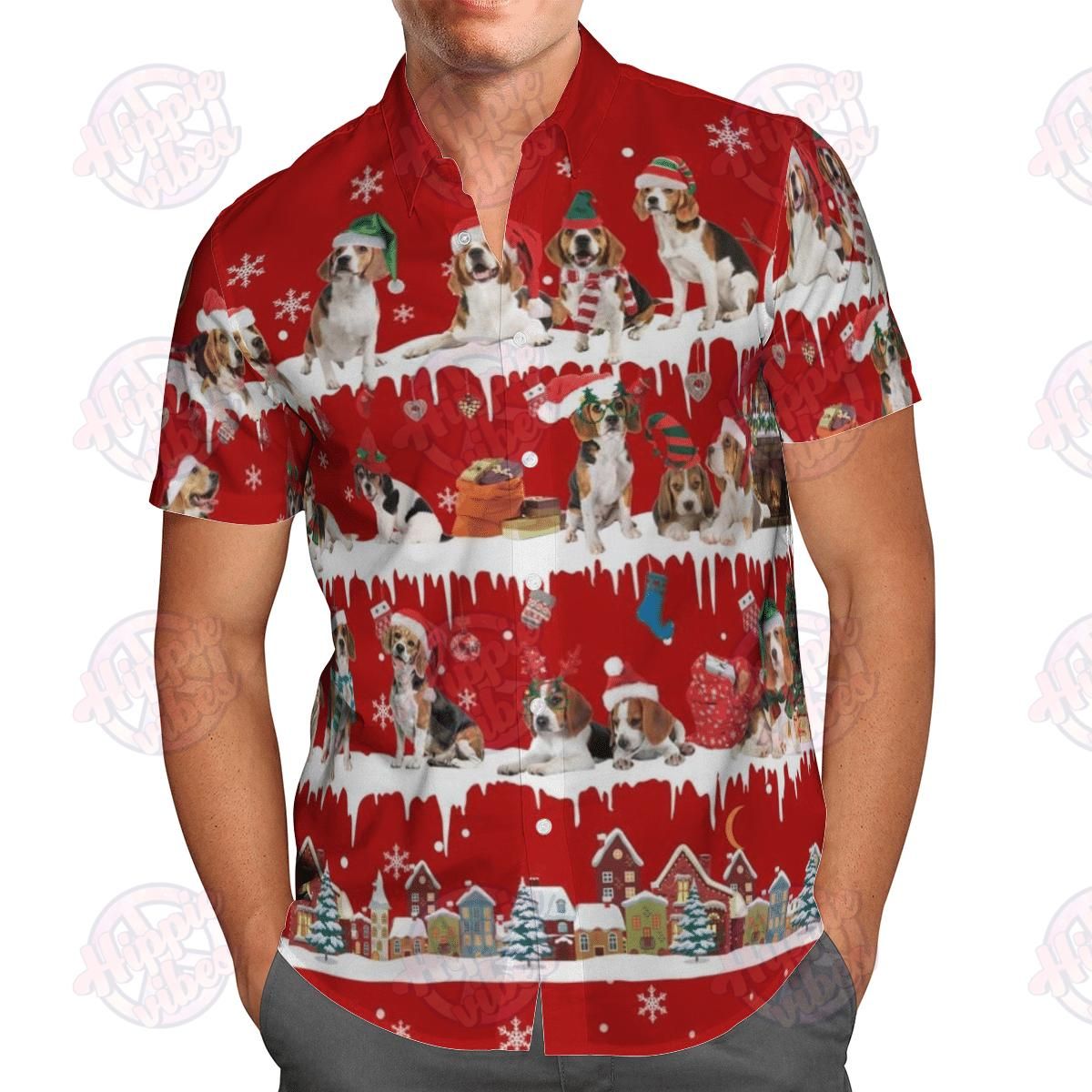 Beagle Snow Christmas Aloha Hawaiian Shirt Colorful Short Sleeve Summer Beach Casual Shirt For Men And Women