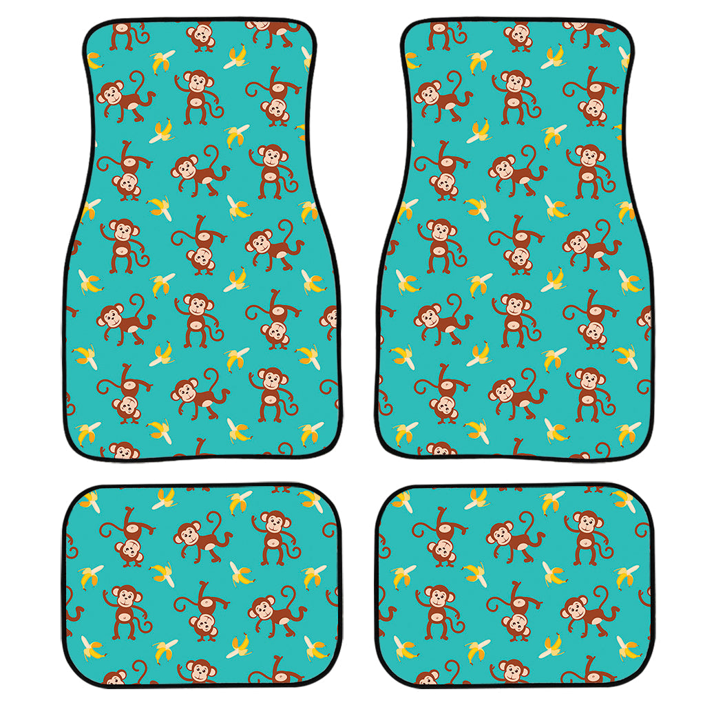 Banana And Monkey Pattern Print Front And Back Car Floor Mats, Front Car Mat